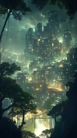 Vertical rainforest megacity glows through atmospheric monsoon haze