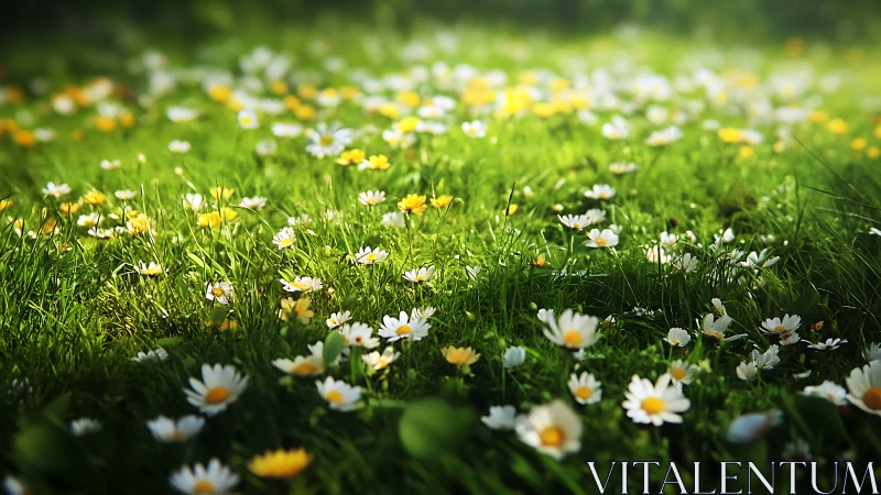 Shallow Depth Field Photography of Daisies and Dandelions in Dense Grass