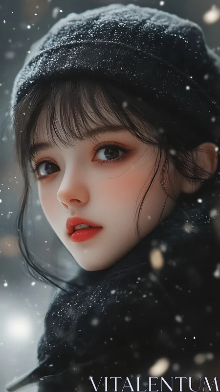 Snowlit digital portrait renders soft-focus winter atmosphere