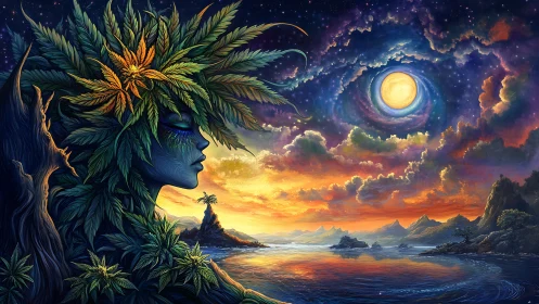 Leaf-crowned moonwatcher listens while the painted sky sings