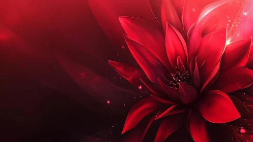 Red Luminescent Flower Digital Artwork.