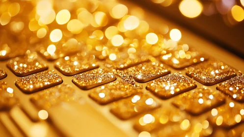 Glittering golden keyboard keys sparkling with warm light.