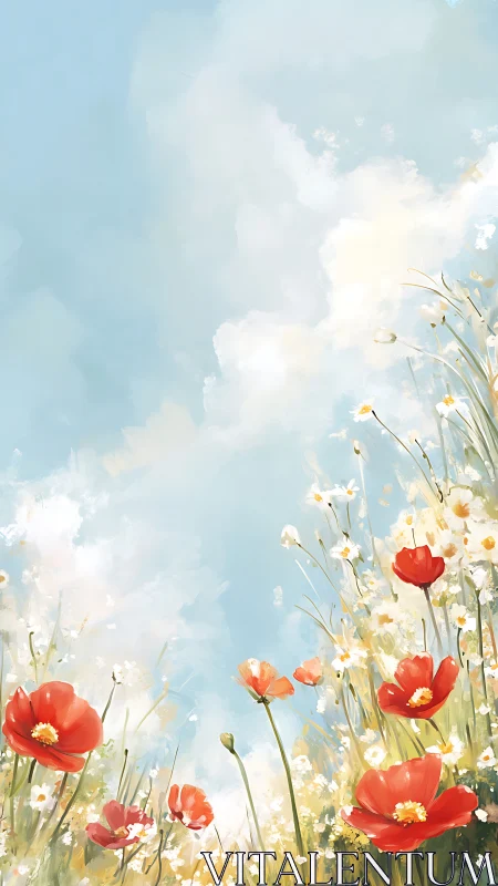 Blooming Poppies Dance Under Soft, Dreamy Skies