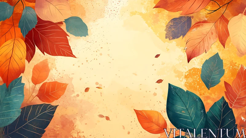 Digital autumn foliage frame with warm splatter gradient background