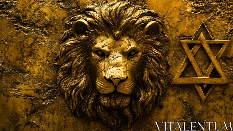Bronze lion relief head merges with Star of David emblem