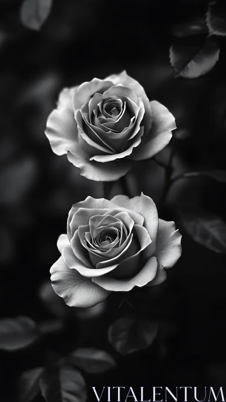 Two Roses in Monochrome Elegance. Black and White Floral Study.