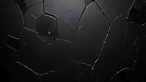 Cracked black surface with glossy fractured polygonal plates.