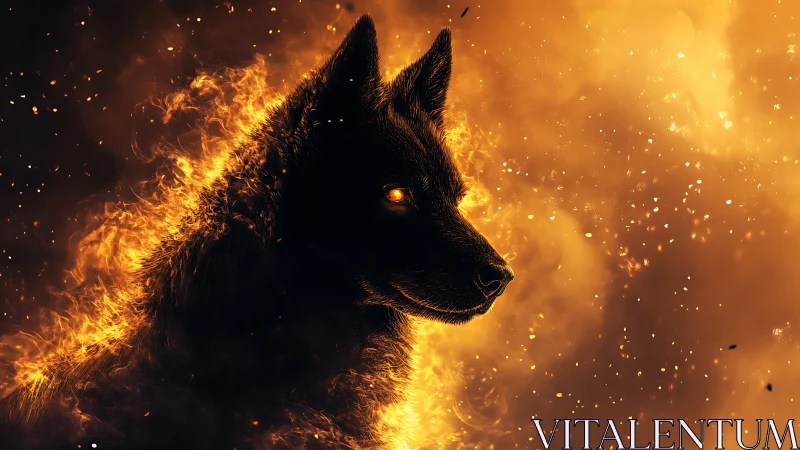 Infernal canine silhouette rendered in high-contrast pyro-luminosity