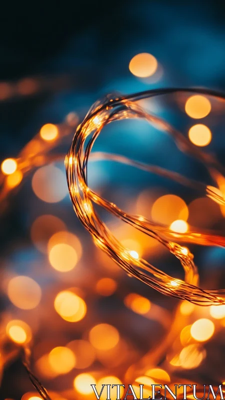 Warm golden fairy lights with blurred blue background.
