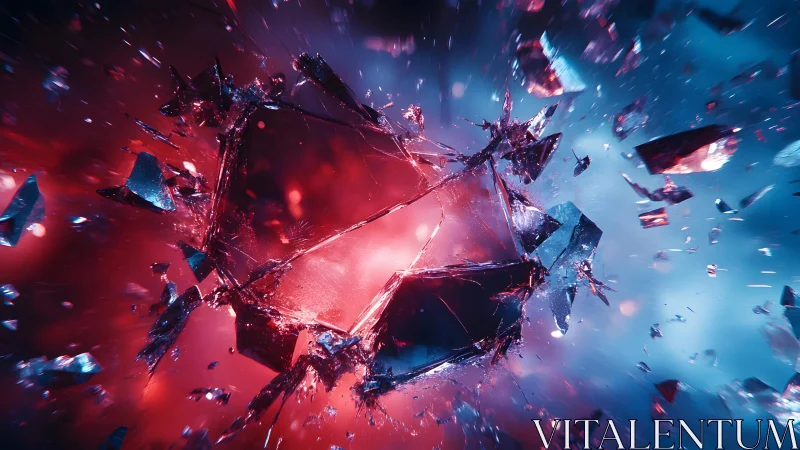 Shattered Heart in Vivid Red and Blue Abstract Digital Art.