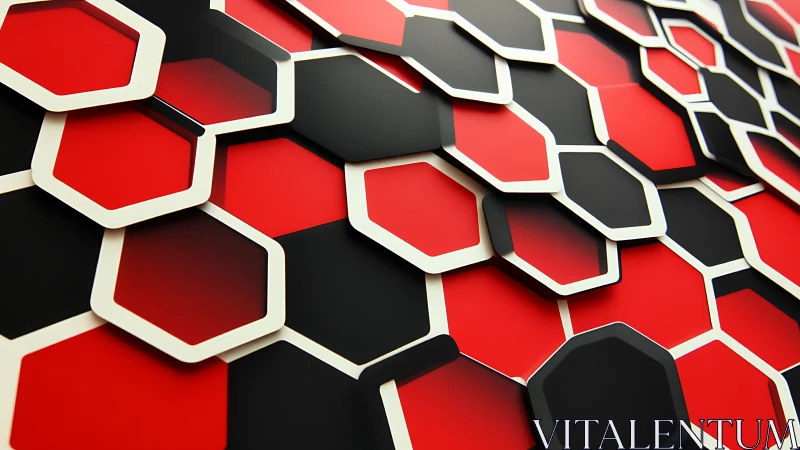 Layered red and black hexagonal tiles create dynamic depth
