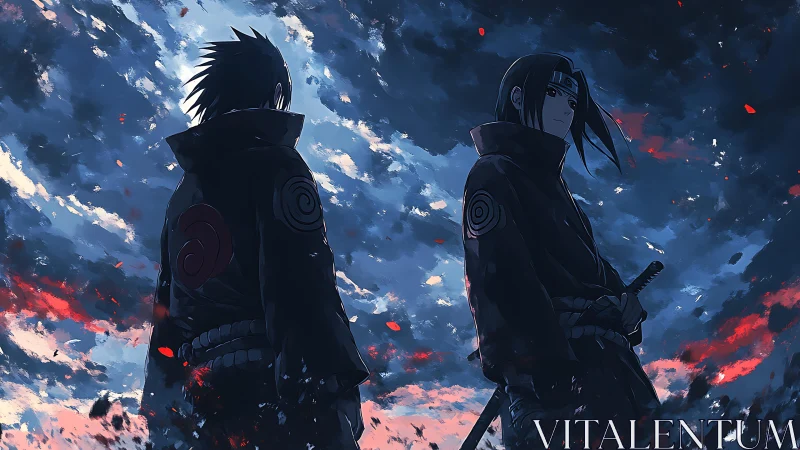 Stormlit ninja brothers sharing a quiet, powerful moment.