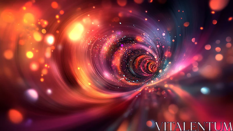 Hyperspace vortex tunnel with luminous bokeh particle trails