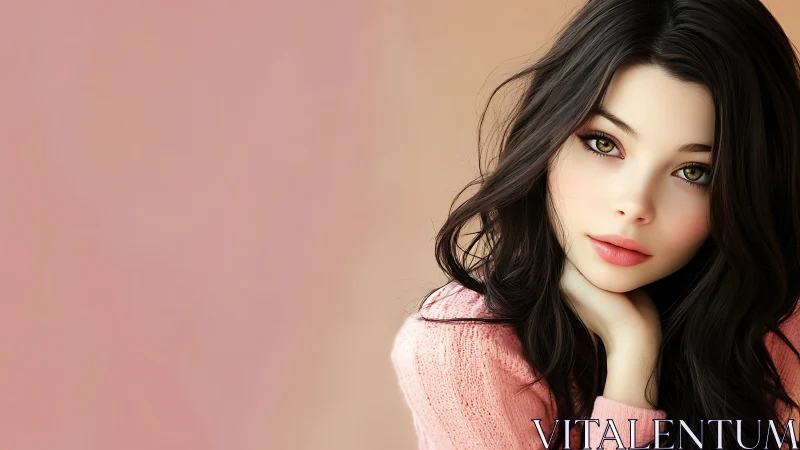 Soft-eyed brunette resting gently in rosy, dreamy light.