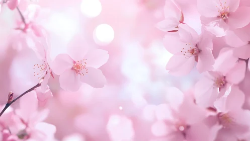 Cherry Blossoms Dance Through Luminous Dreamscape Bokeh
