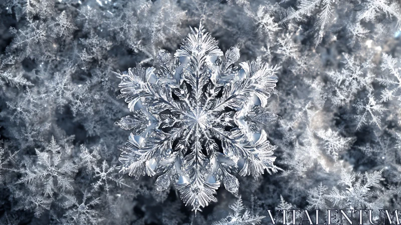 Single ice crystal macro shows hexagonal branching structure