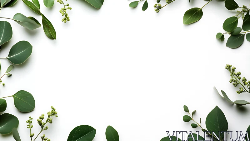 Border array of eucalyptus foliage with negative space field.