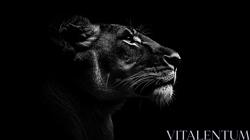 Regal lioness in gentle moonlit shadowed profile view.