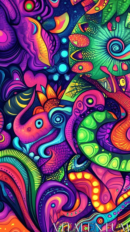 Multicolored abstract organic forms occupy the entire frame