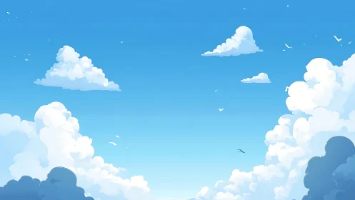 Cloud kingdoms quietly drift across an endless summer sky