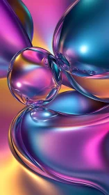 Liquid chrome spheres in neon gradient reflection study.