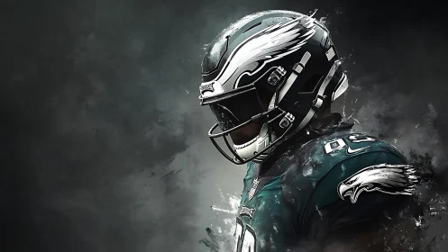 Storm-lit gridiron guardian in bold green armor.