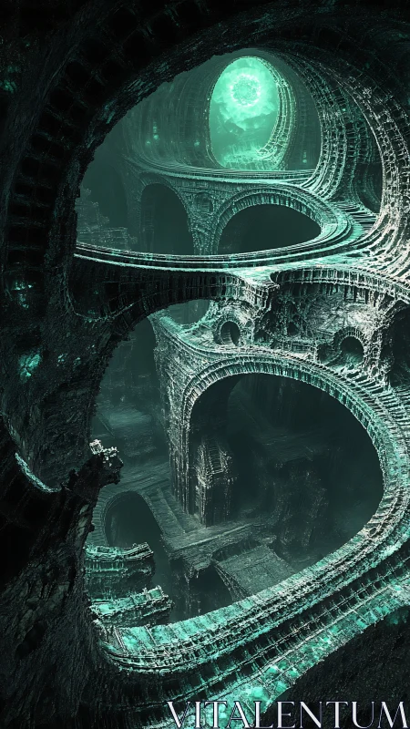 Layered alien stone labyrinth with glowing central portal.