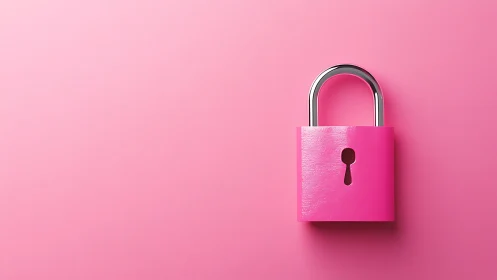 Bright pink padlock on pastel background, minimalist style.