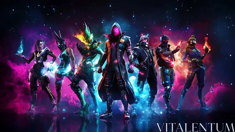 Neon-cloaked squad ignites a galactic battlefield in style