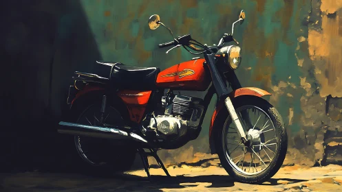 Vintage red motorcycle rendered in expressive digital painting