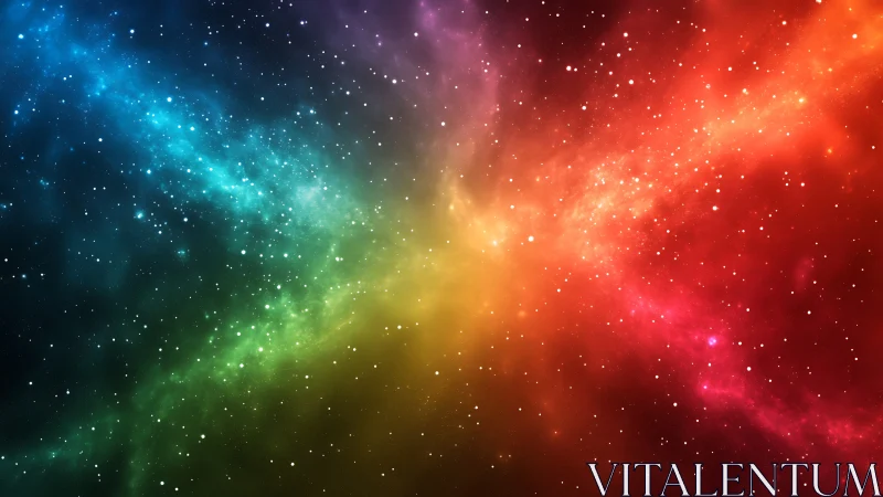 Rainbow nebula spreads across starfield with vivid spectral glow