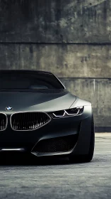 Low-slung matte BMW concept front with aggressive aero detailing.
