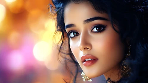 Soft evening glow surrounds a thoughtful woman’s luminous gaze