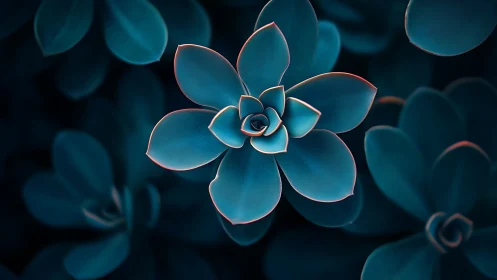 Succulent rosette with cyan leaves and faint red edging.