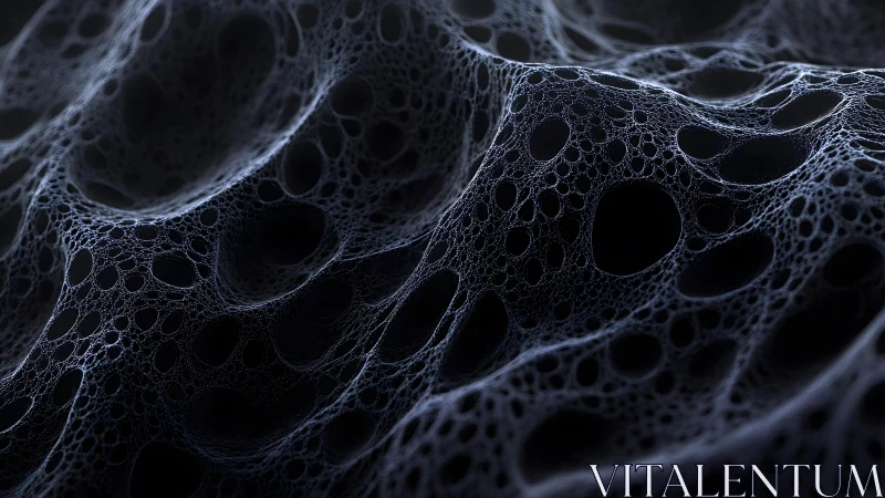 Abstract 3D mesh of dark porous surface in digital art style.