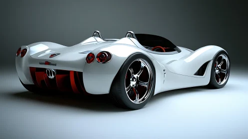 Futuristic white roadster concept rendered in studio light.