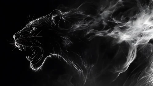 Digital painting of spectral panther formed from smoke lines.