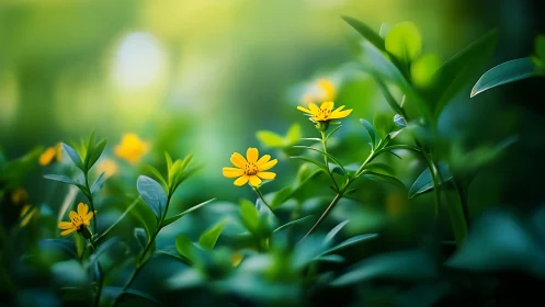 Small Yellow Flowers with Selective Focus and Bokeh Blur