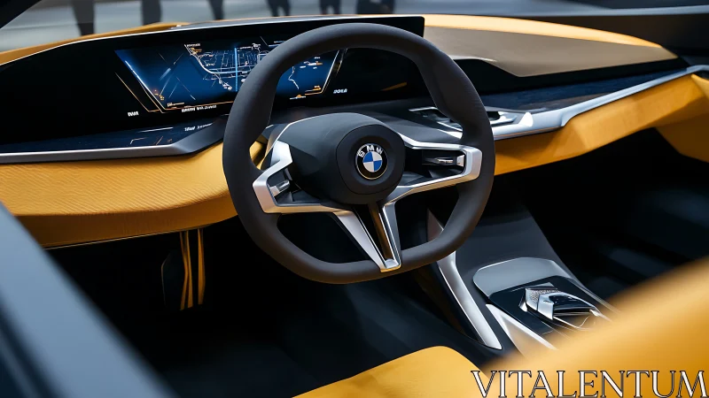 BMW cockpit interior shows digital display and steering wheel