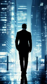 Silhouetted Figure in Urban Corridor at Night