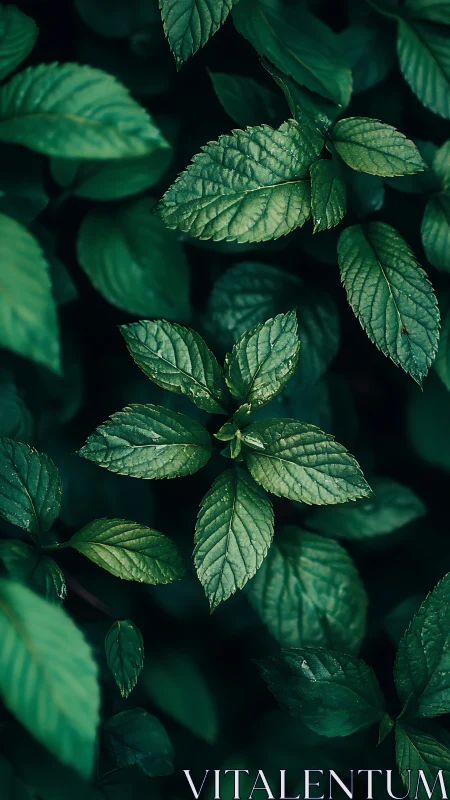 Central mint leaves rendered in high-contrast botanical macro