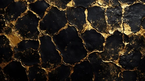 Luxurious Black and Gold Cracked Texture Abstract Art.