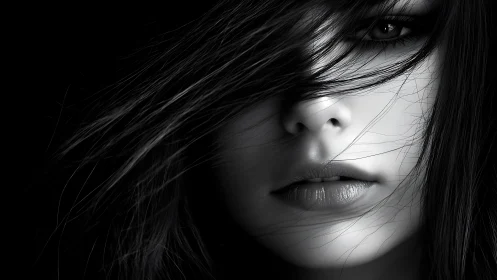 Monochrome female portrait with dramatic side lighting focus.
