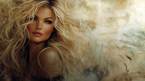 Digital portrait of blonde woman merges realism with abstraction