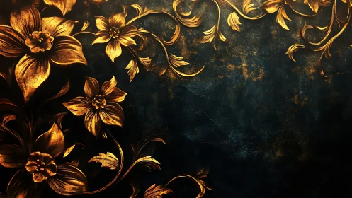 Golden floral ornament against dark textured surface.