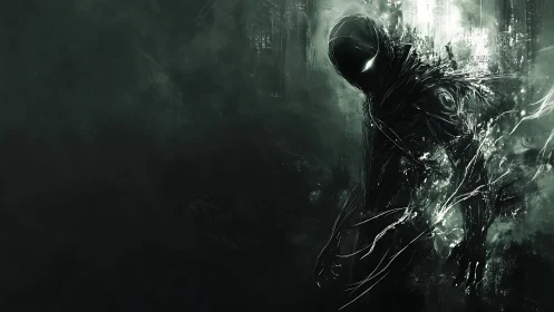 Shadowborn wraith ignites in electric monochrome fury.