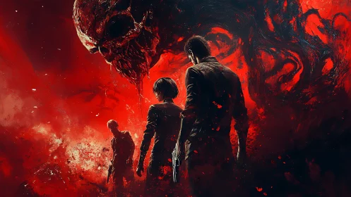 Bloodred hunters beneath a devouring nightmare sky.