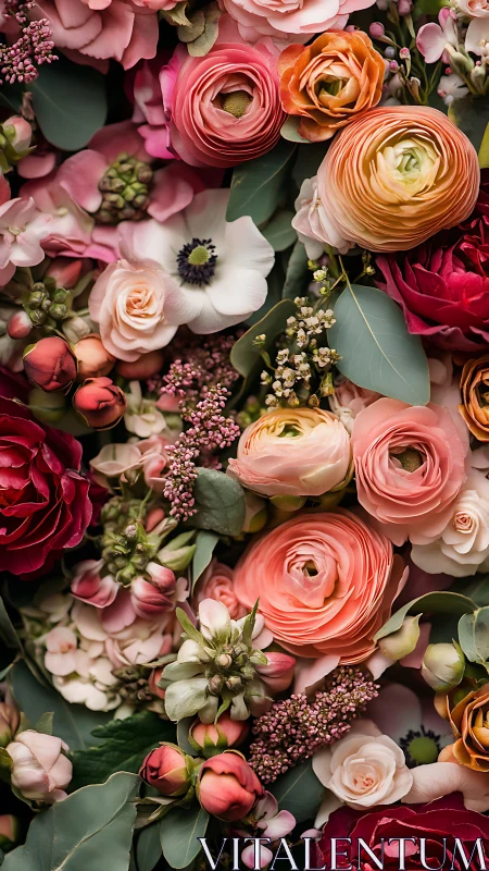 Lush Garden Bouquet in Pink, Coral, and Deep Red.