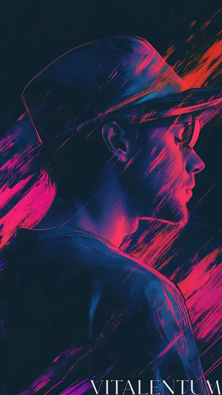 Neon side-profile portrait uses dual-color rim lighting and motion streaks