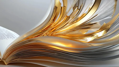 Open Book with Abstract Golden Pages in Modern Artistic Style.